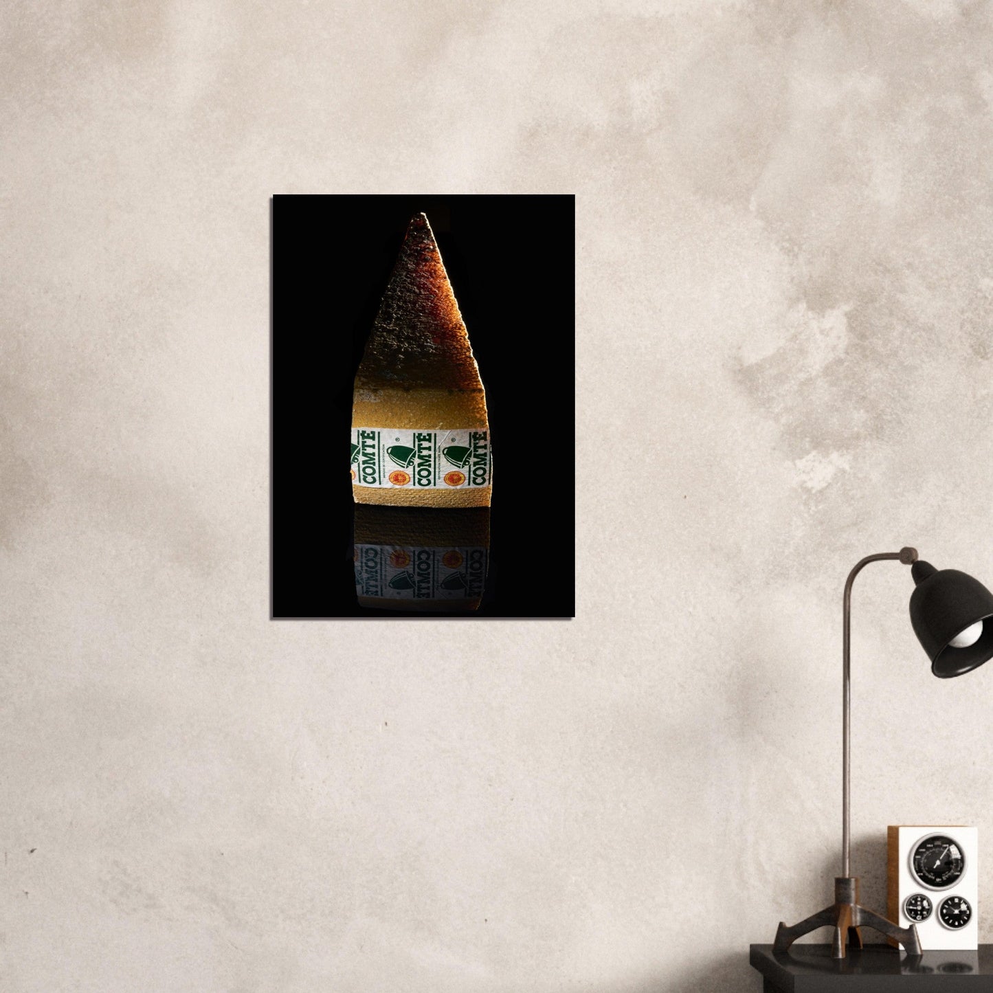 Poster Artistique d'un Morceau de Comté avec son Reflet - La Gourmandise en Toute Élégance - 24257c5b - 5554 - 41ea - b03c - 672271fa2614 - LAM du Jura