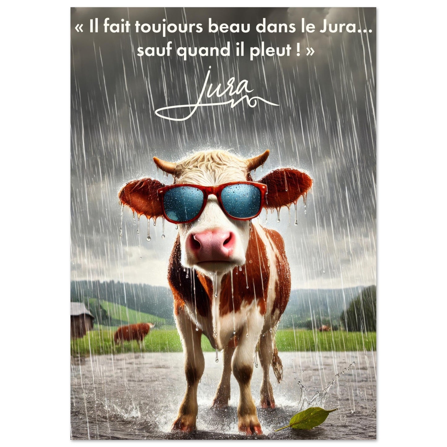 Poster Caricatural Vache sous la Pluie - Humour Rustique - 7fb30c0d - 39f1 - 4a04 - b9fa - bcbcbb06f0b5 - LAM du Jura