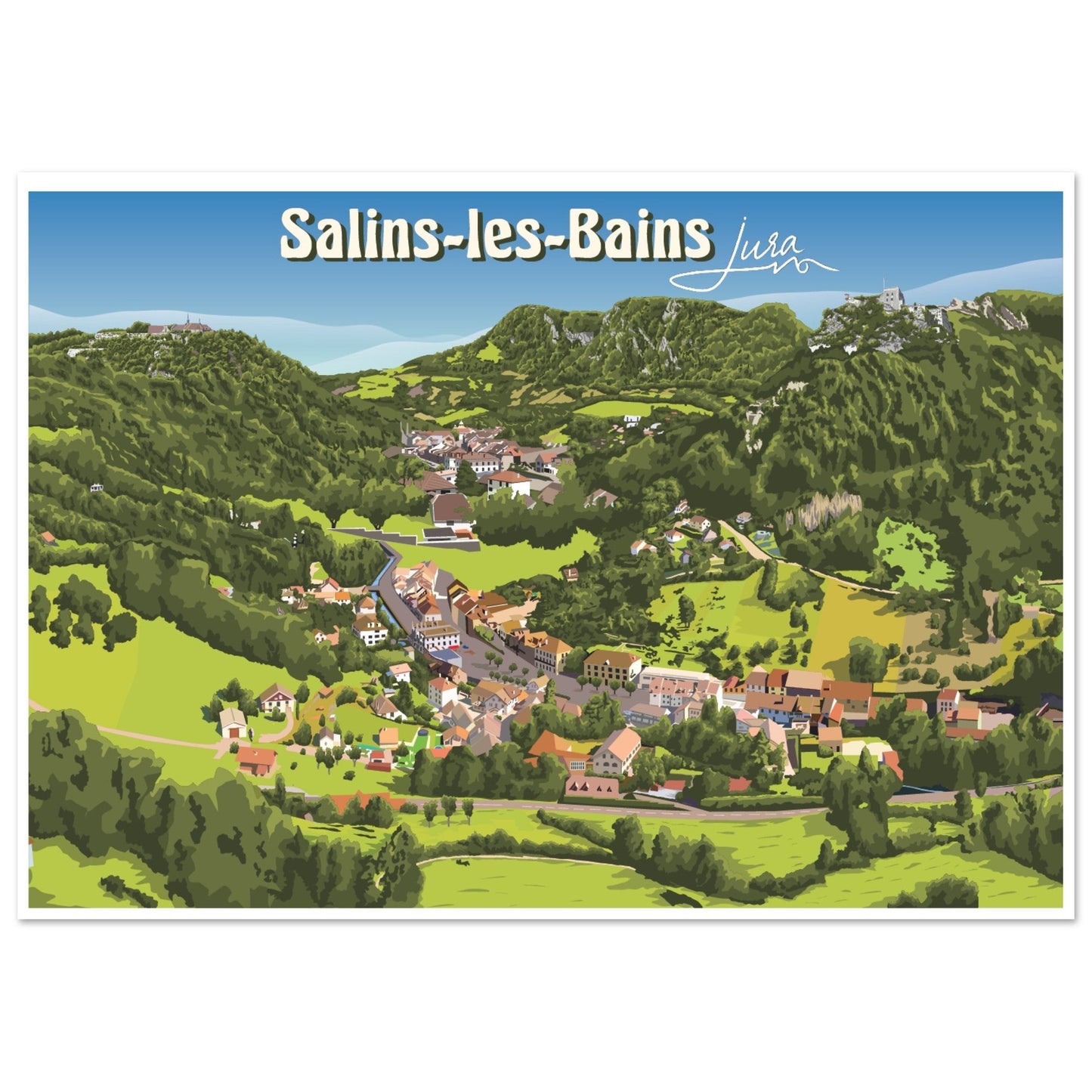 Poster Vintage Haut de Gamme - Salins - les - Bains et Vue sur les Deux Forts, Jura - d8f8ec69 - e95f - 49e3 - a2e8 - 469533469441 - LAM du Jura